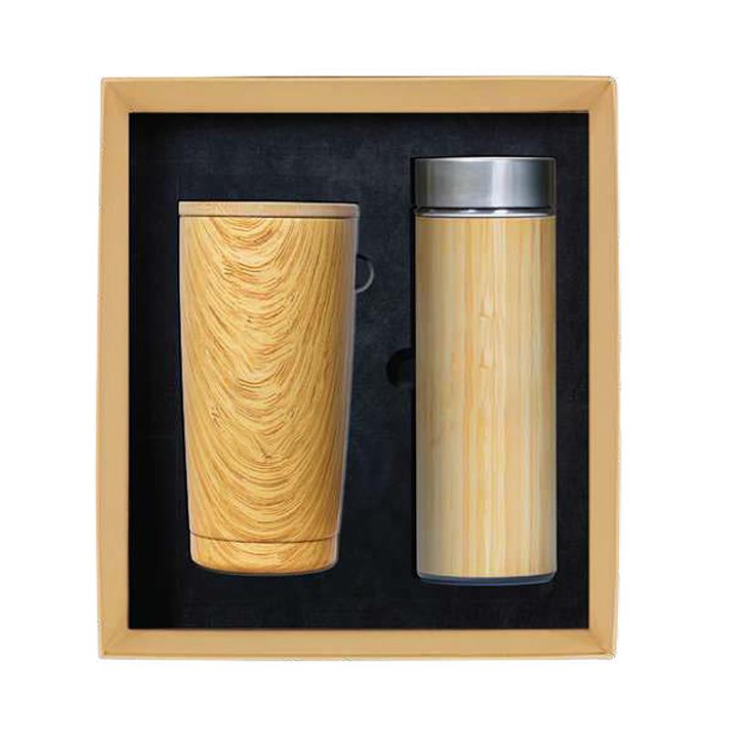 Promotional Gift Sets With Bamboo Flask with Stainless Steel Tumbler With Bamboo Lid